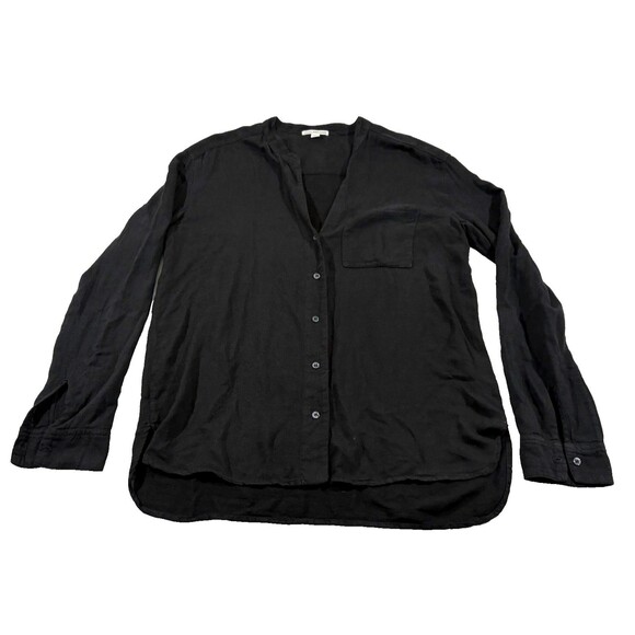 James Perse Black Button Split Collar Long Sleeve Wool Cotton Blouse Top Sz M - Picture 1 of 9